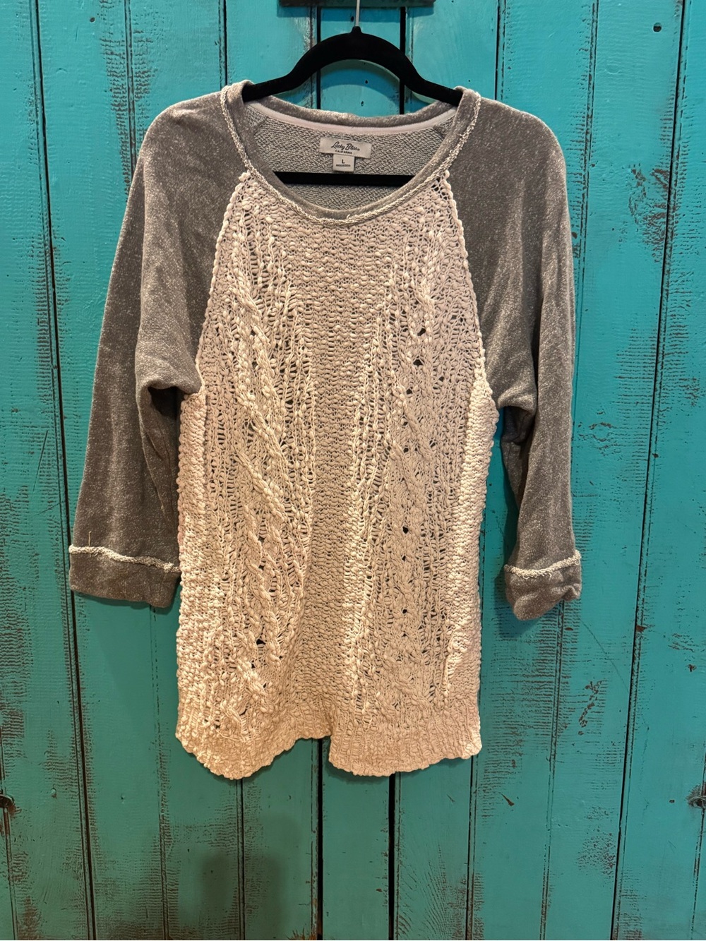 Cozy Cream Knit Front with Heather Gray Raglan Sleeves Top